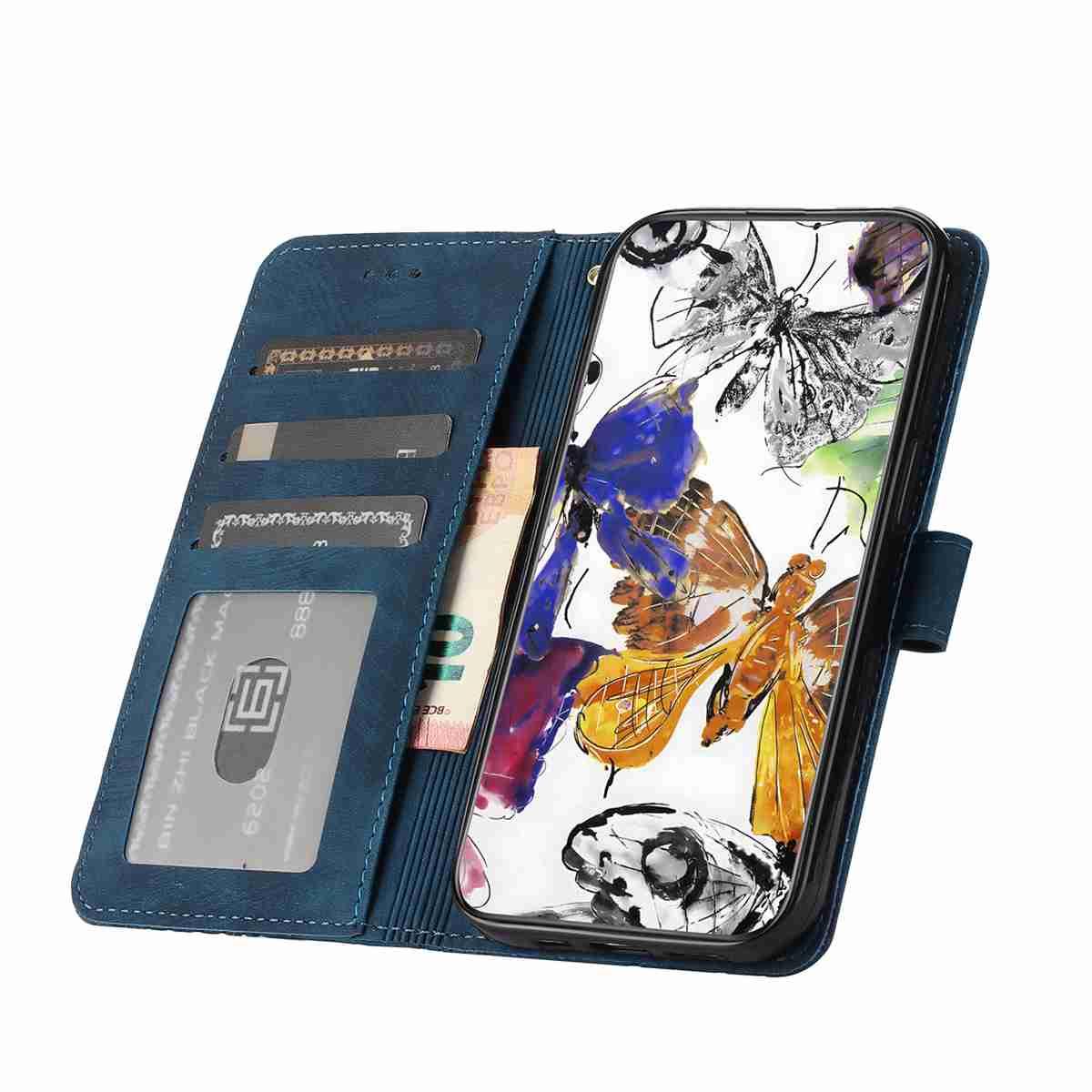 Compatible with iPhone 18 Pro Max & 17 Pro Max Skin-feel Embossed Butterfly Leather Phone Case - Blue