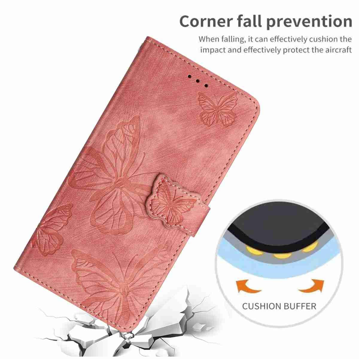 Compatible with iPhone 18 Pro Max & 17 Pro Max Skin-feel Embossed Butterfly Leather Phone Case - Pink