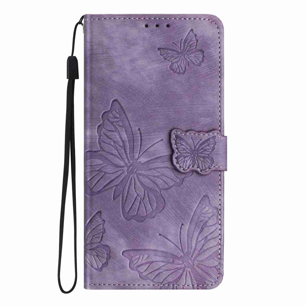 Compatible with iPhone 18 Pro Max & 17 Pro Max Skin-feel Embossed Butterfly Leather Phone Case - Purple