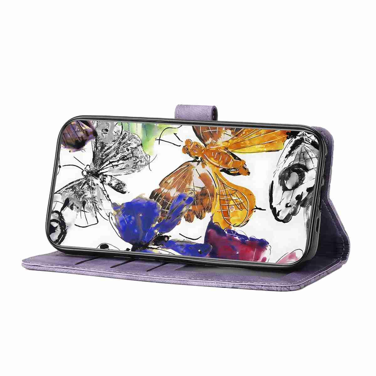 Compatible with iPhone 18 Pro Max & 17 Pro Max Skin-feel Embossed Butterfly Leather Phone Case - Purple