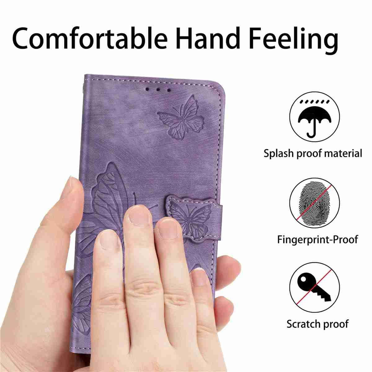 Compatible with iPhone 18 Pro Max & 17 Pro Max Skin-feel Embossed Butterfly Leather Phone Case - Purple