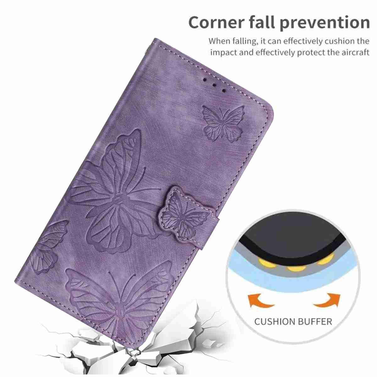 Compatible with iPhone 18 Pro Max & 17 Pro Max Skin-feel Embossed Butterfly Leather Phone Case - Purple