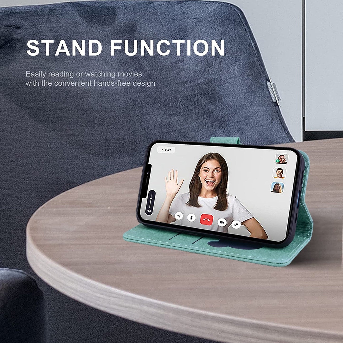 For iPhone 16e Cute Cat Embossed Leather Phone Case(Green)