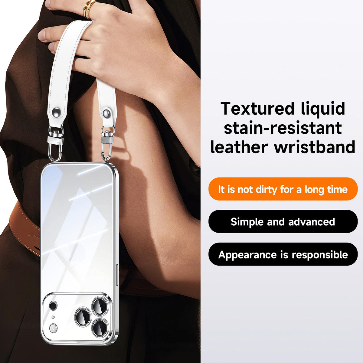 Compatible with iPhone 18 Pro Max SULADA Electroplated Clear TPU Soft Frame Phone Case with Wrist Strap - Silver