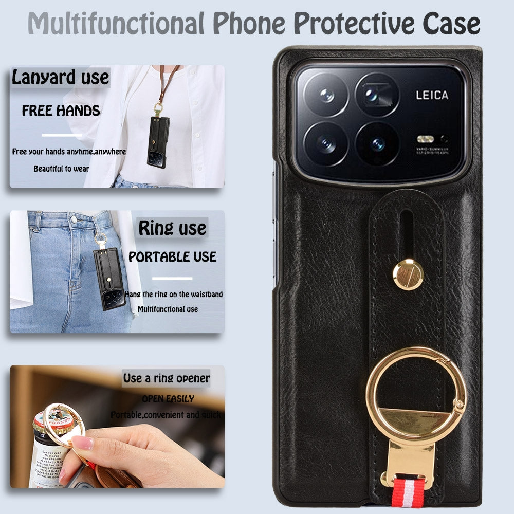 For Xiaomi Mix Fold 4 Wristband Leather Back Phone Case(Black)