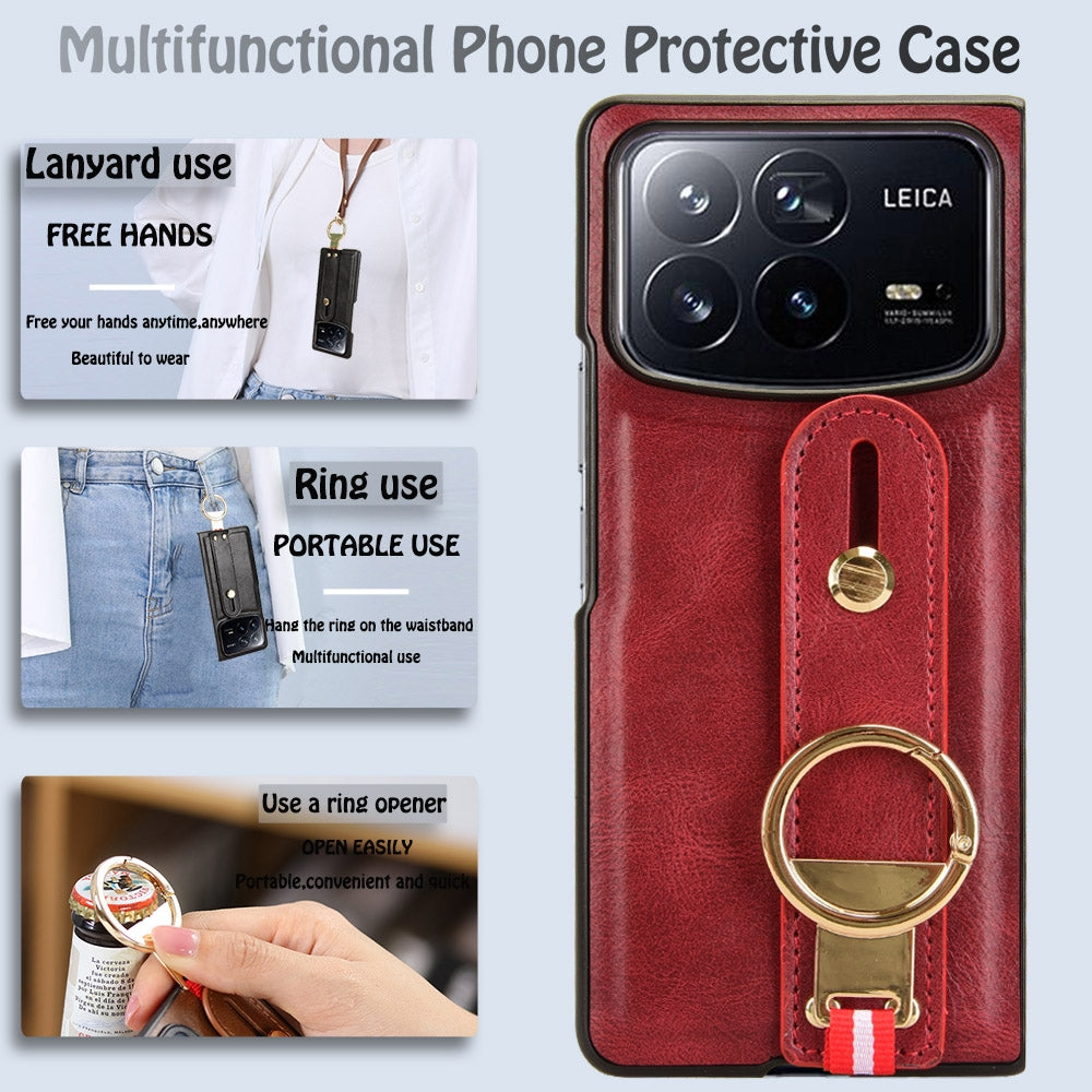For Xiaomi Mix Fold 4 Wristband Leather Back Phone Case(Red)