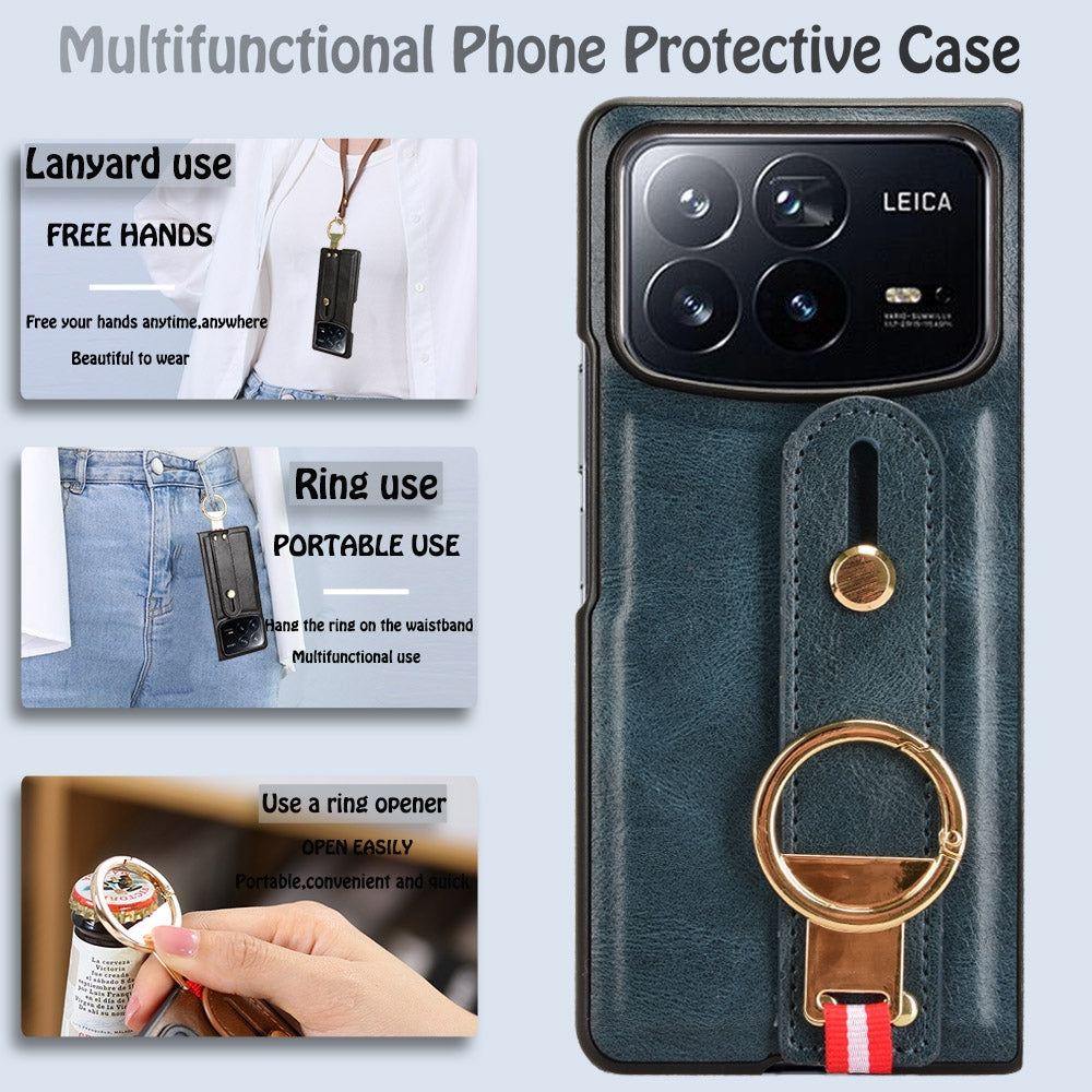 For Xiaomi Mix Fold 4 Wristband Leather Back Phone Case(Blue)