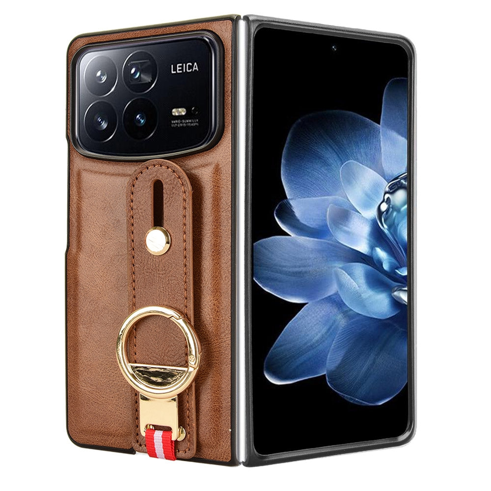 For Xiaomi Mix Fold 4 Wristband Leather Back Phone Case(Brown)