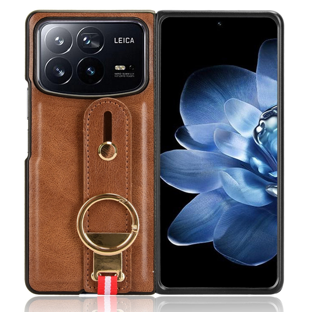 For Xiaomi Mix Fold 4 Wristband Leather Back Phone Case(Brown)
