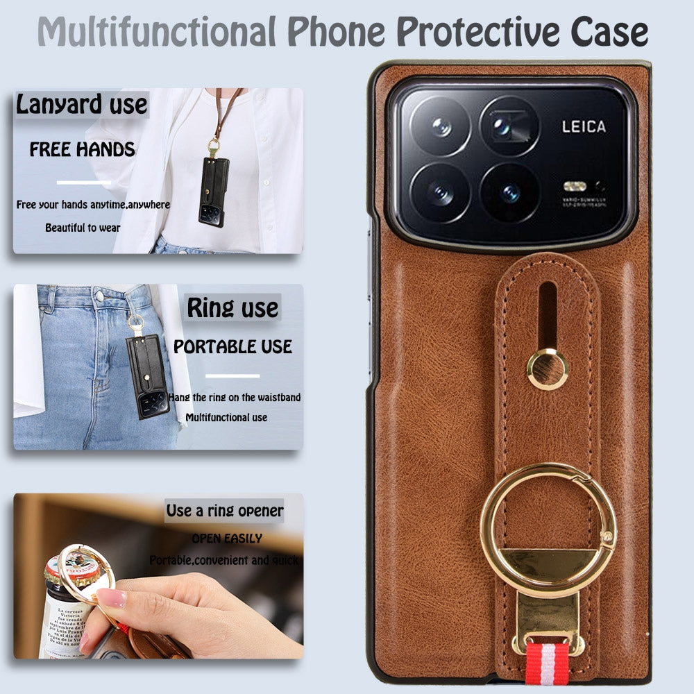 For Xiaomi Mix Fold 4 Wristband Leather Back Phone Case(Brown)