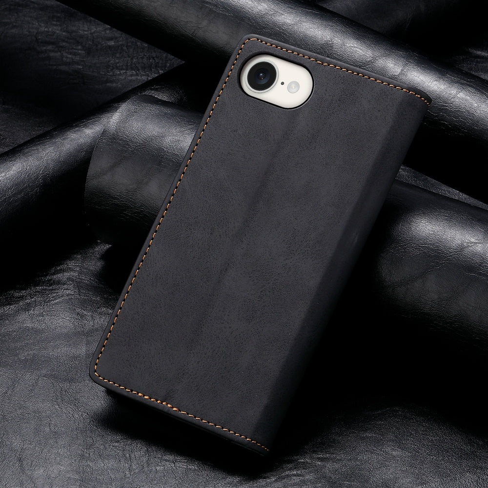 For iPhone 16e Business Solid Color Magnetic RFID Leather Phone Case(Black)