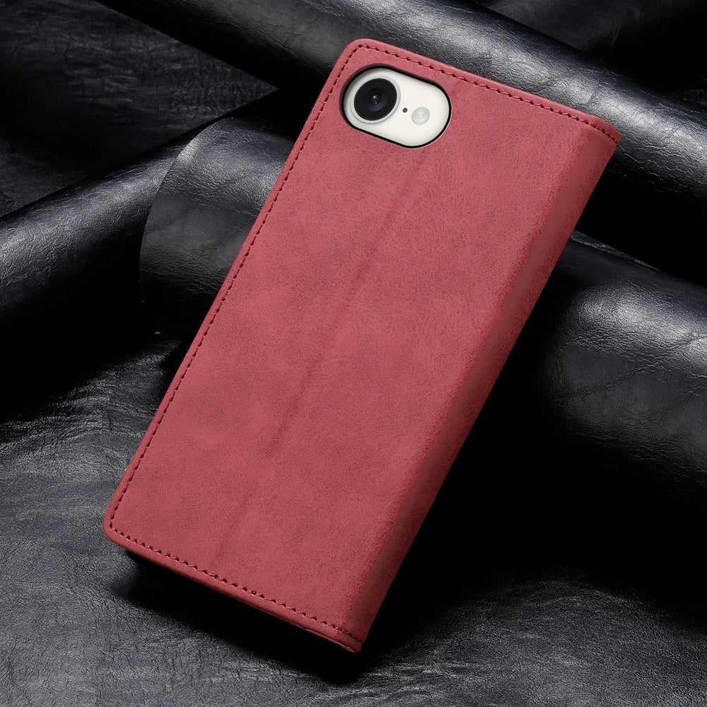 For iPhone 16e Business Solid Color Magnetic RFID Leather Phone Case(Red)