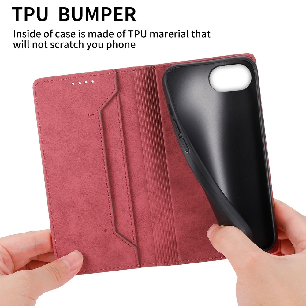 For iPhone 16e Business Solid Color Magnetic RFID Leather Phone Case(Red)