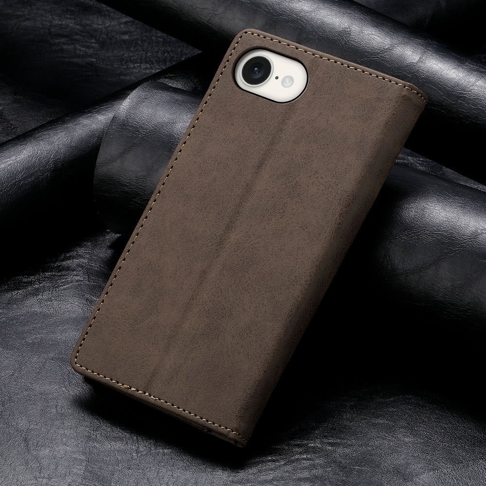 For iPhone 16e Business Solid Color Magnetic RFID Leather Phone Case(Brown)