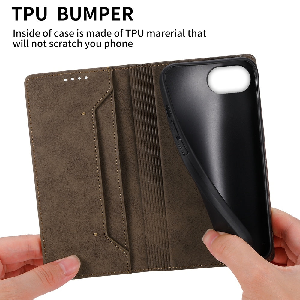 For iPhone 16e Business Solid Color Magnetic RFID Leather Phone Case(Brown)