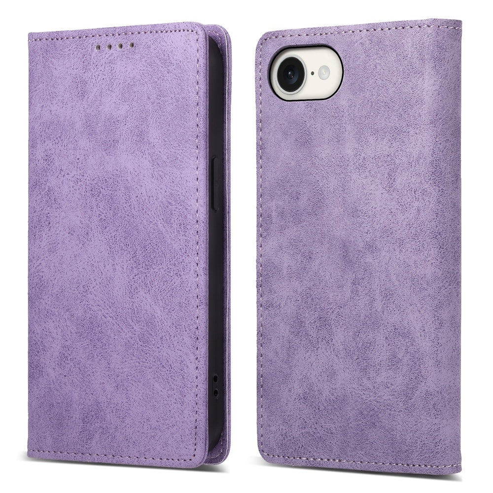For iPhone 16e Business Solid Color Magnetic RFID Leather Phone Case(Purple)