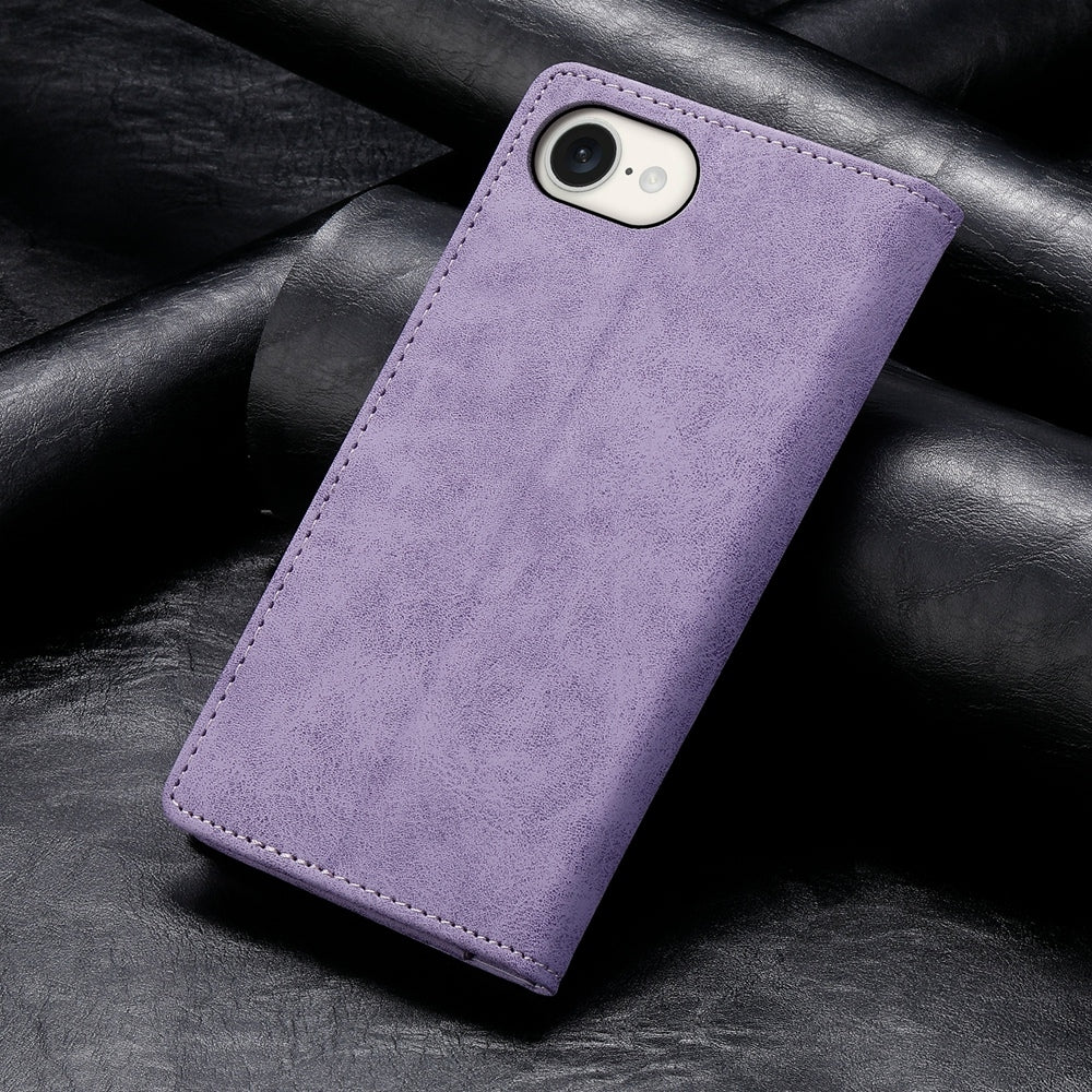 For iPhone 16e Business Solid Color Magnetic RFID Leather Phone Case(Purple)