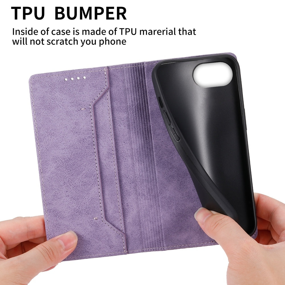 For iPhone 16e Business Solid Color Magnetic RFID Leather Phone Case(Purple)