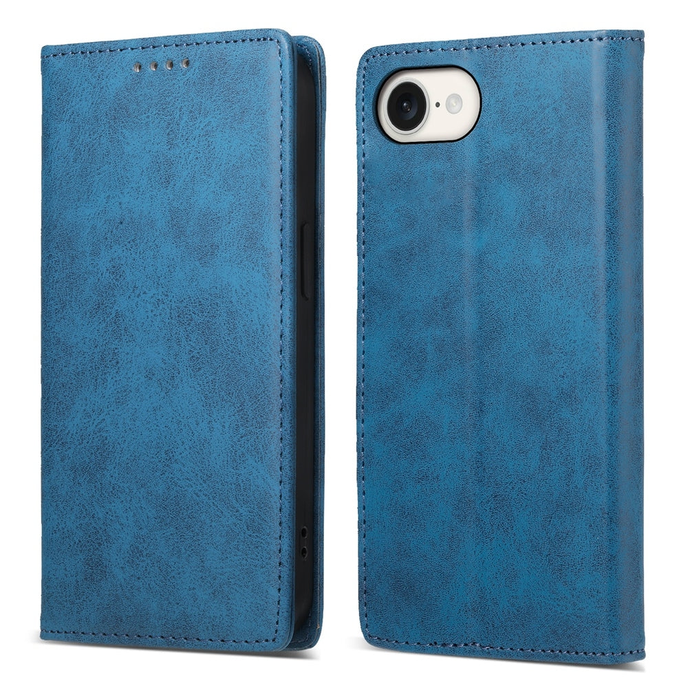 For iPhone 16e Business Solid Color Magnetic RFID Leather Phone Case(Blue)