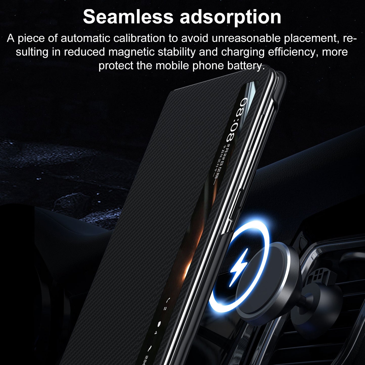 For Honor Magic V3 SULADA Kevlar 600D Texture Smart Window Leather Phone Case(Black)