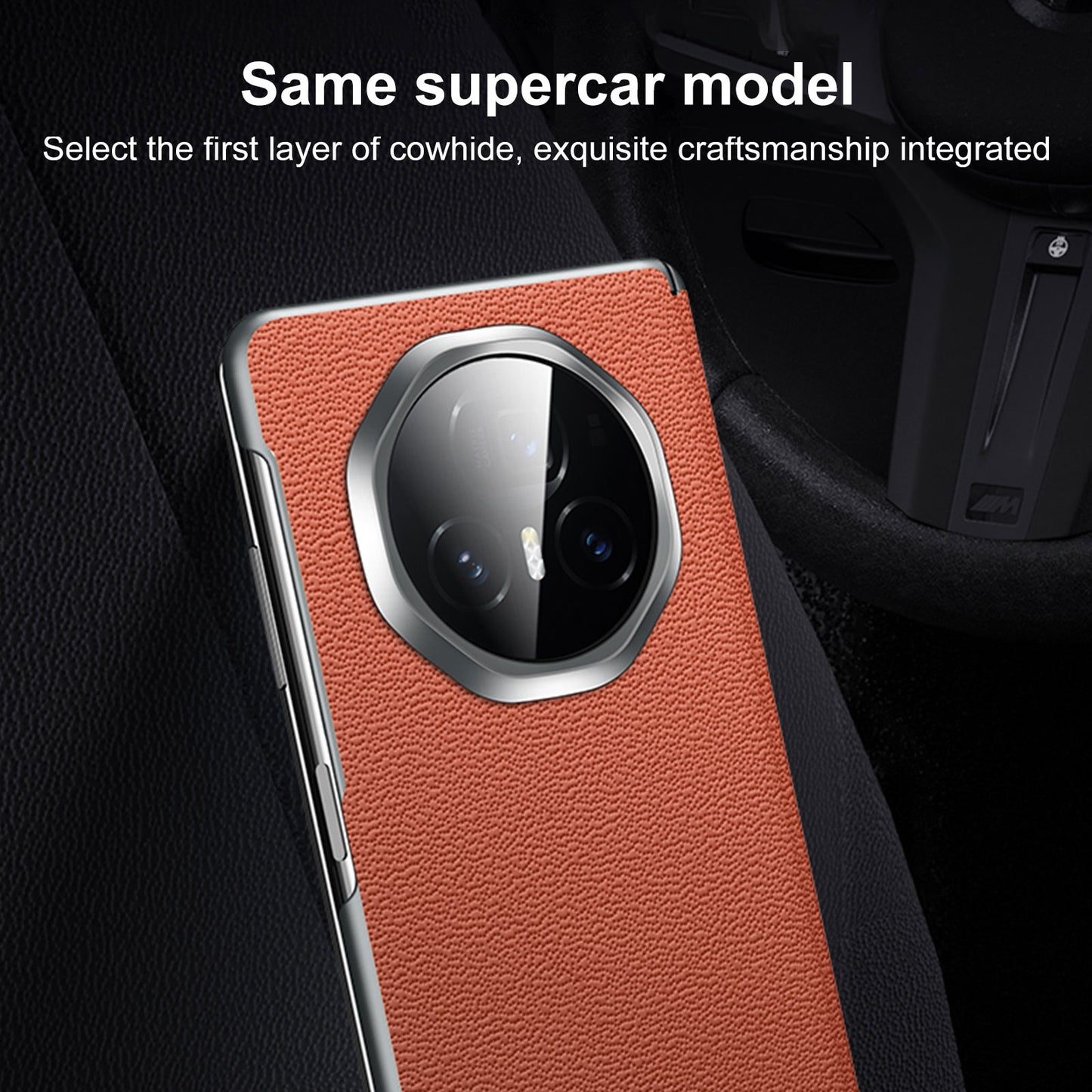 For Honor Magic V3 SULADA Frameless Top Layer Cowhide Leather + PC Phone Case(Blue)