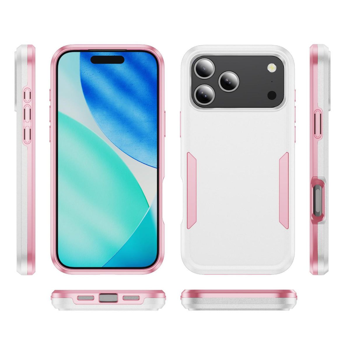 Compatible with iPhone 18 Pro Max Pioneer Armor Heavy Duty PC + TPU Phone Case - White+Pink