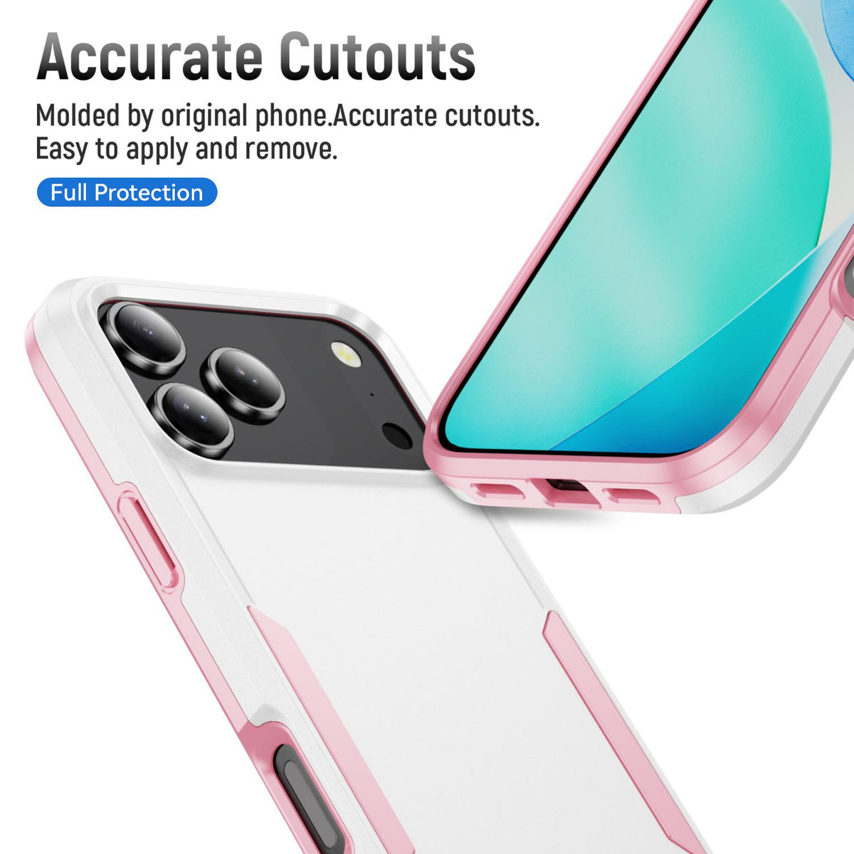 Compatible with iPhone 18 Pro Max Pioneer Armor Heavy Duty PC + TPU Phone Case - White+Pink