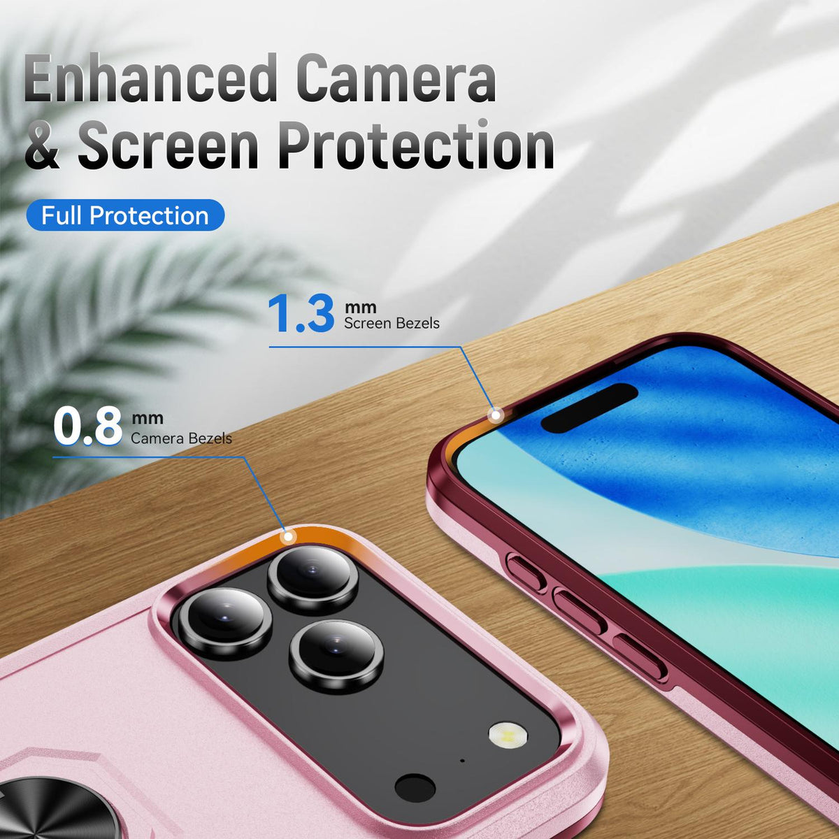 Compatible with iPhone 18 Pro Max Pioneer Armor Heavy Duty PC + TPU Phone Case with Holder - Pink+Rose Red
