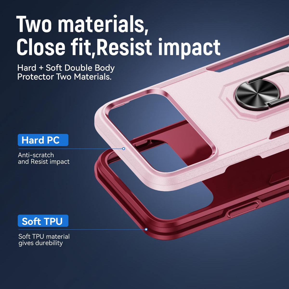 Compatible with iPhone 18 Pro Max Pioneer Armor Heavy Duty PC + TPU Phone Case with Holder - Pink+Rose Red