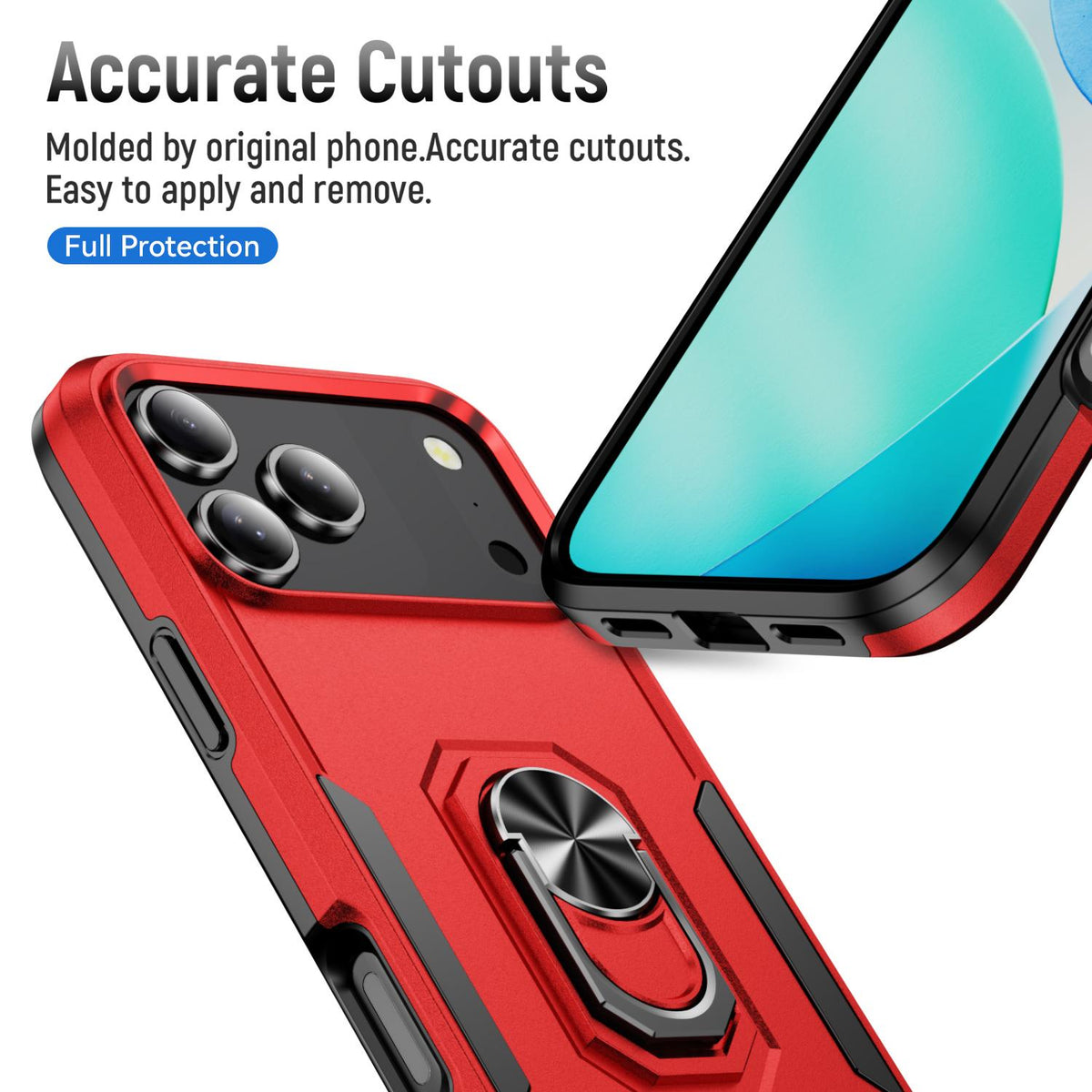 Compatible with iPhone 18 Pro Max Pioneer Armor Heavy Duty PC + TPU Phone Case with Holder - Red+Black