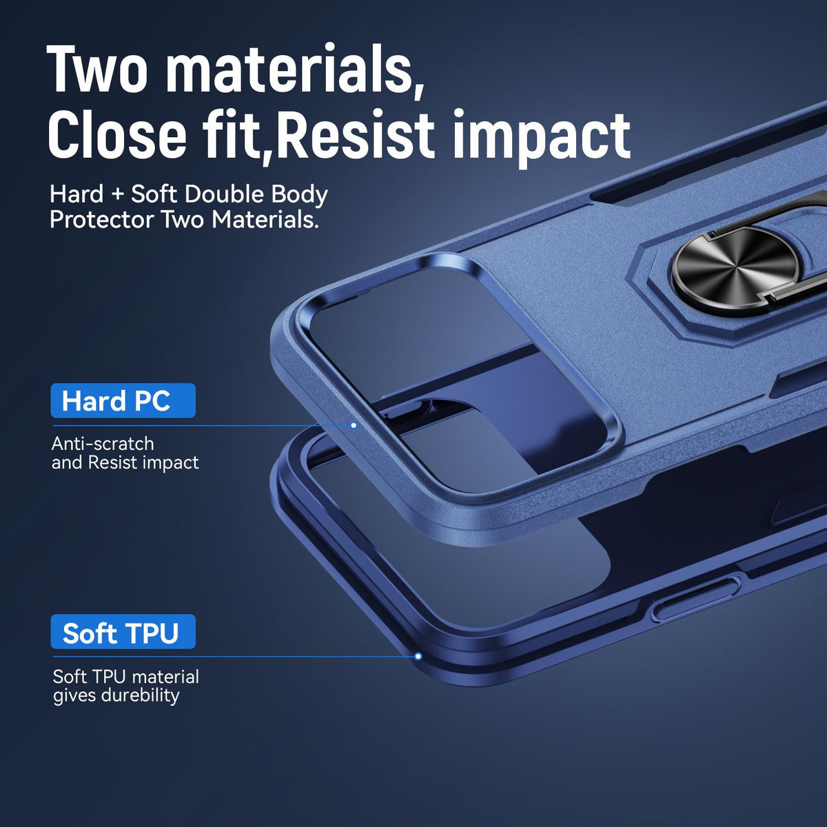 Compatible with iPhone 18 Pro Max Pioneer Armor Heavy Duty PC + TPU Phone Case with Holder - Blue