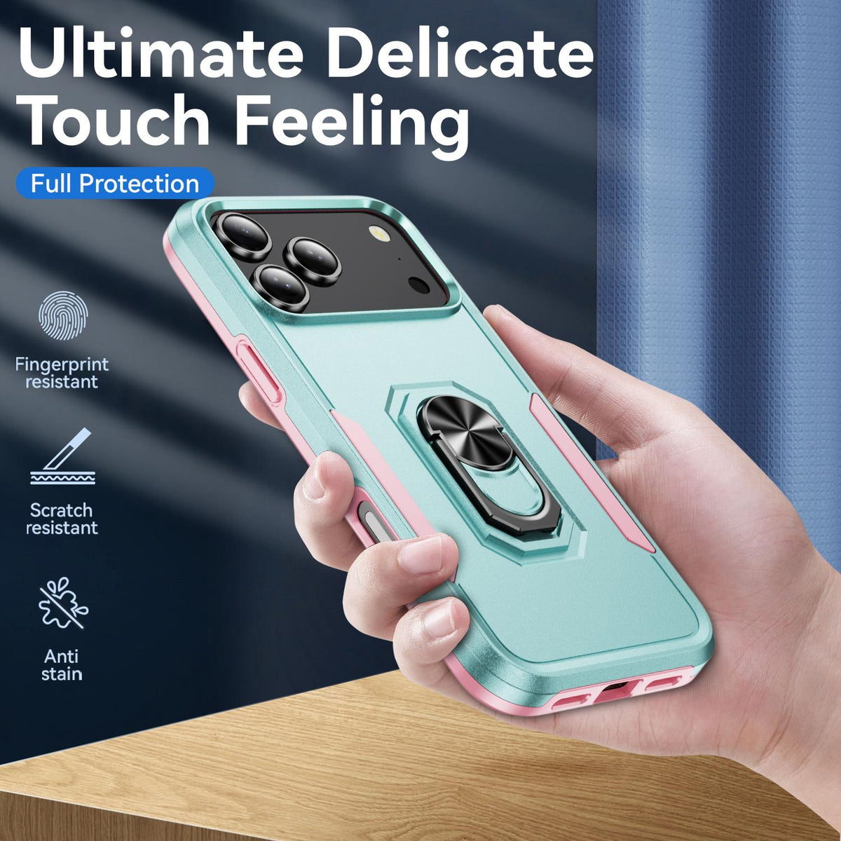 Compatible with iPhone 18 Pro Max Pioneer Armor Heavy Duty PC + TPU Phone Case with Holder - Green+Pink