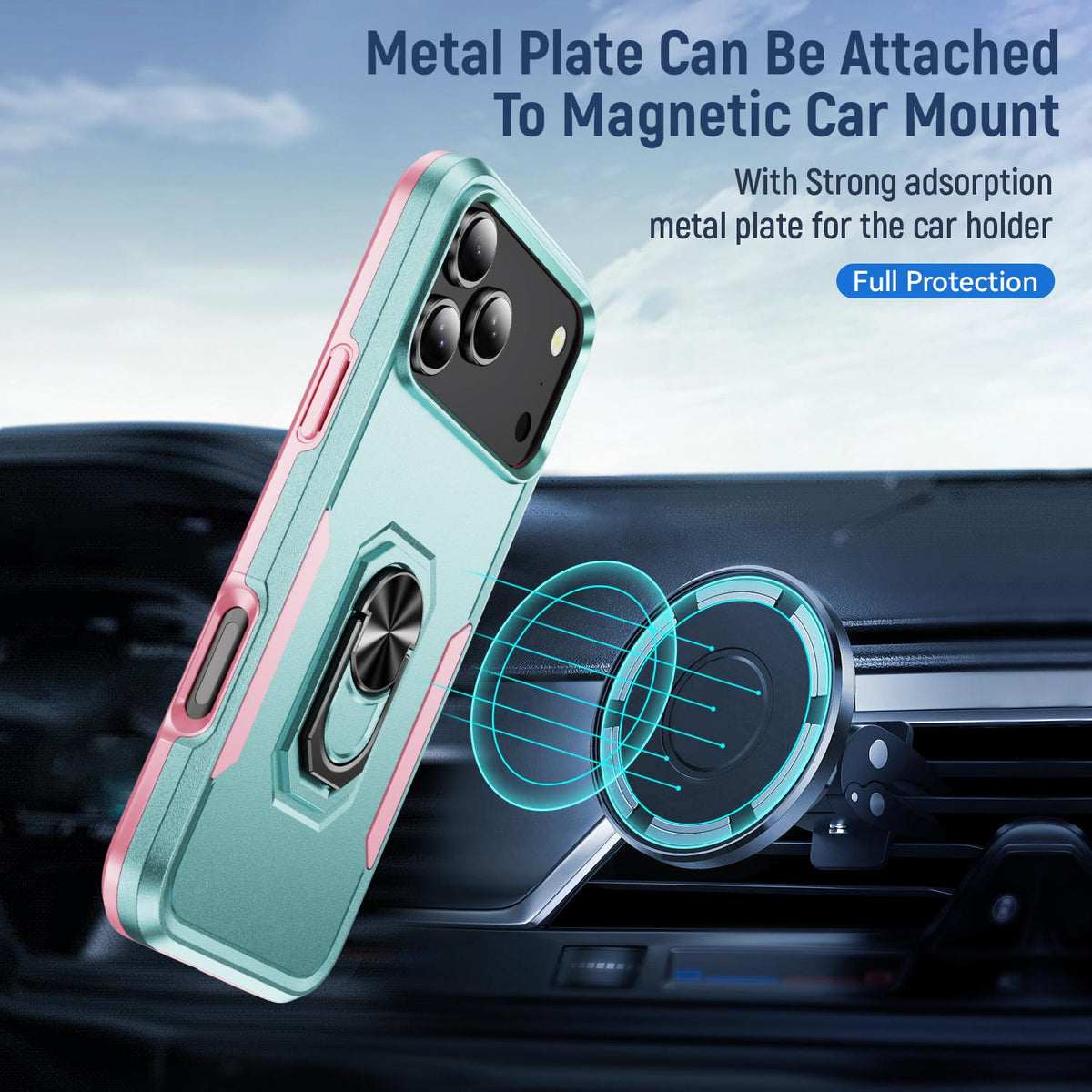Compatible with iPhone 18 Pro Max Pioneer Armor Heavy Duty PC + TPU Phone Case with Holder - Green+Pink