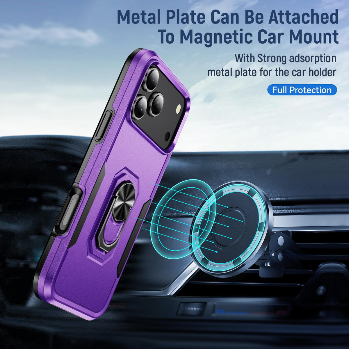 Compatible with iPhone 18 Pro Max Pioneer Armor Heavy Duty PC + TPU Phone Case with Holder - Purple+Black