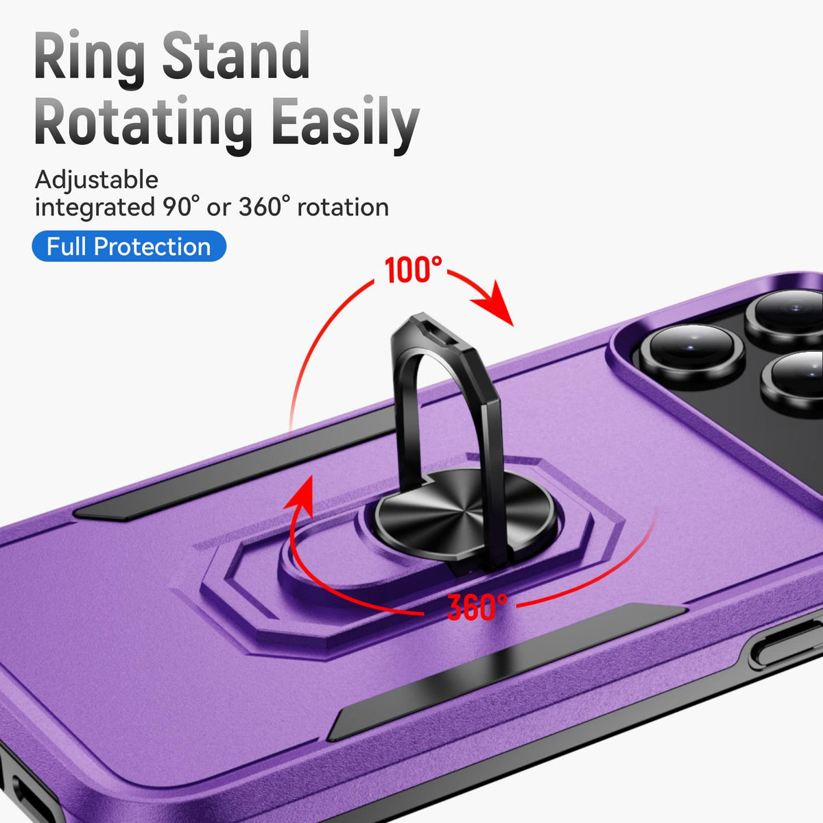 Compatible with iPhone 18 Pro Max Pioneer Armor Heavy Duty PC + TPU Phone Case with Holder - Purple+Black
