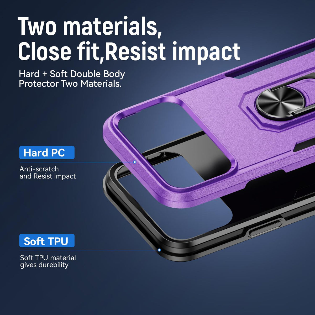 Compatible with iPhone 18 Pro Max Pioneer Armor Heavy Duty PC + TPU Phone Case with Holder - Purple+Black