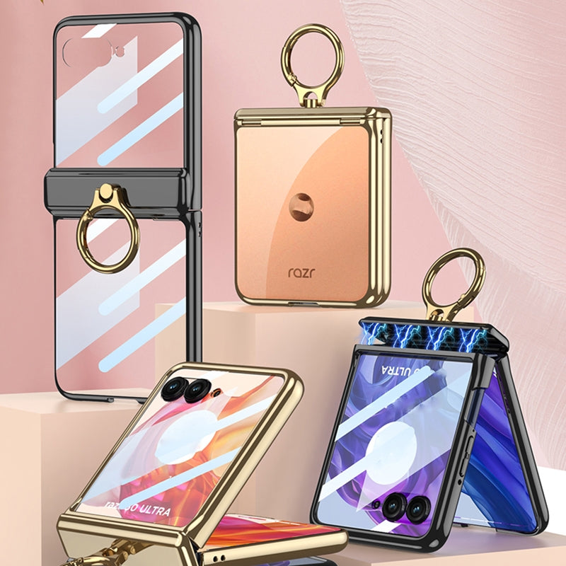 For Motorola Razr 50 Ultra GKK Integrated Magnetic Folding Phantom Rotary Phone Case with Ring Holder(Champagne Gold)