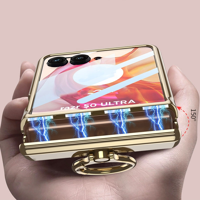 For Motorola Razr 50 Ultra GKK Integrated Magnetic Folding Phantom Rotary Phone Case with Ring Holder(Champagne Gold)