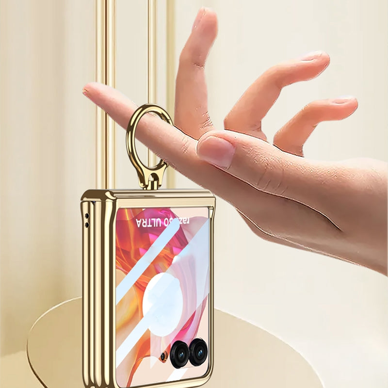 For Motorola Razr 50 Ultra GKK Integrated Magnetic Folding Phantom Rotary Phone Case with Ring Holder(Champagne Gold)