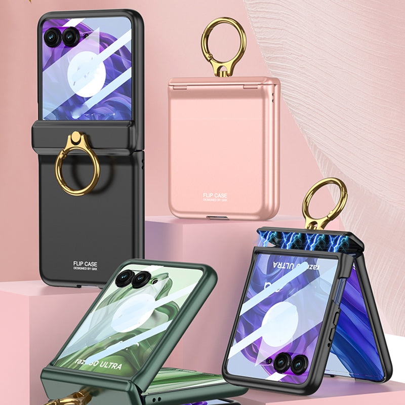 For Motorola Razr 50 Ultra GKK Integrated Magnetic Hinged Flip Case with Ring Holder(Pink)