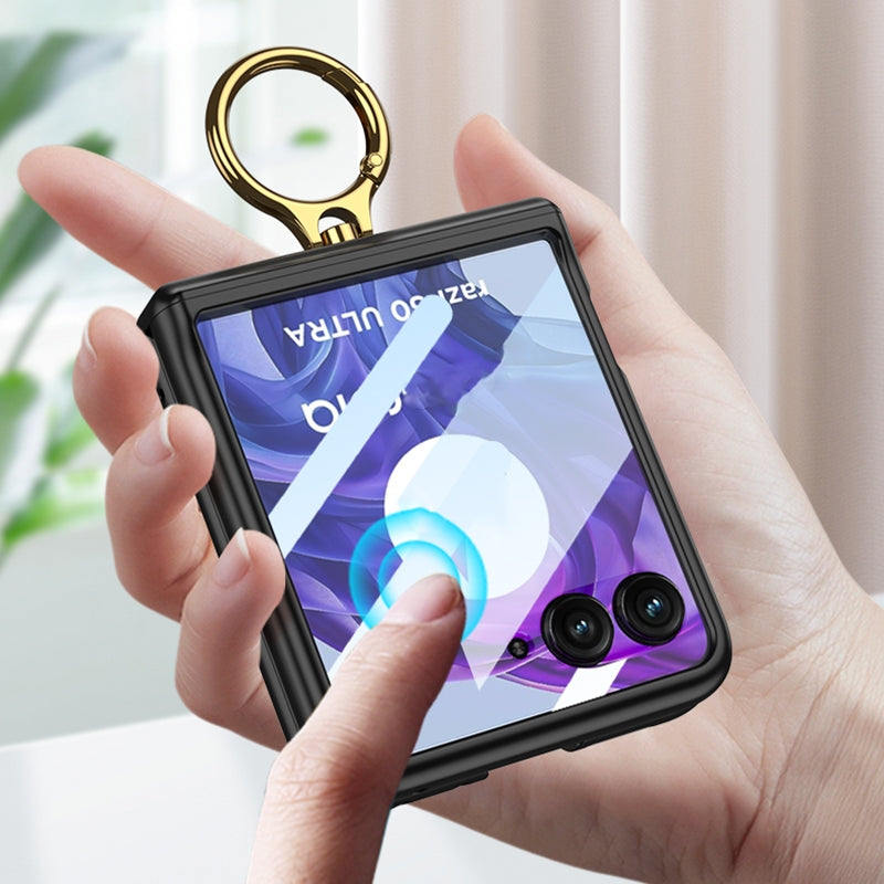 For Motorola Razr 50 Ultra GKK Integrated Magnetic Hinged Flip Case with Ring Holder(Pink)