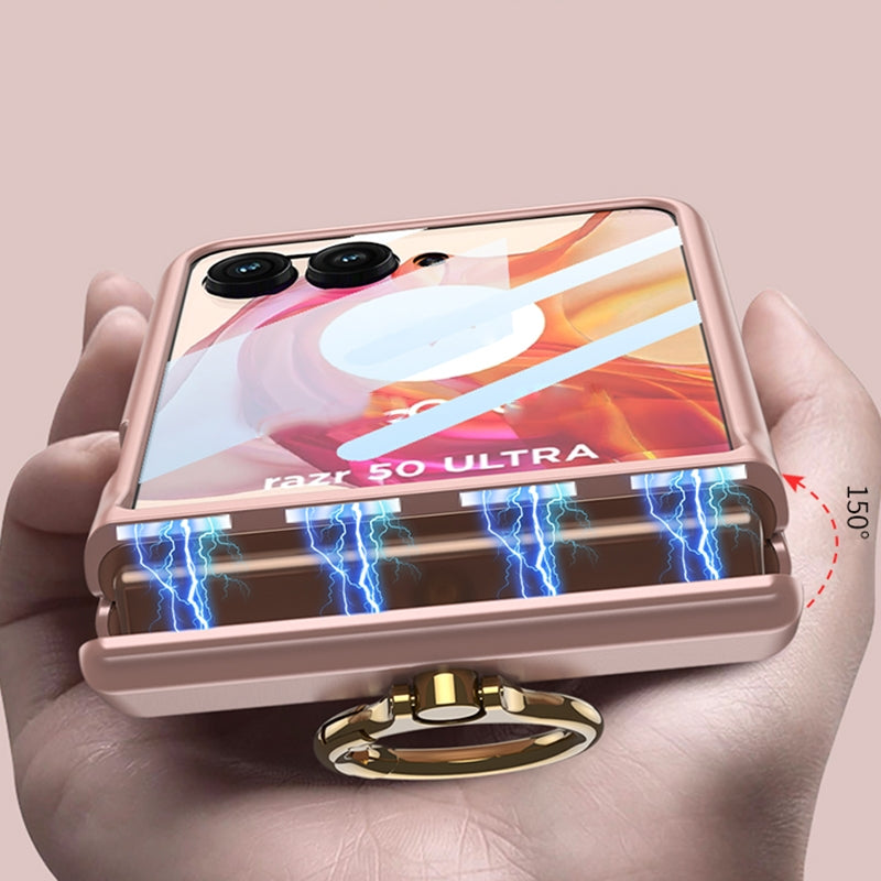 For Motorola Razr 50 Ultra GKK Integrated Magnetic Hinged Flip Case with Ring Holder(Pink)