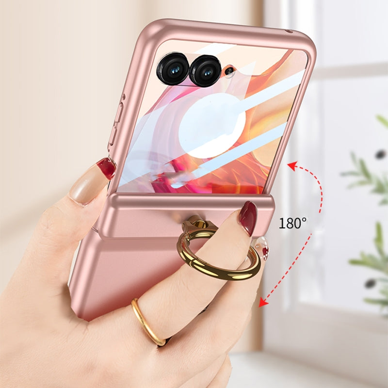 For Motorola Razr 50 Ultra GKK Integrated Magnetic Hinged Flip Case with Ring Holder(Pink)