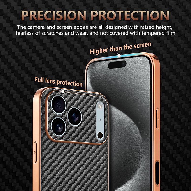 Compatible with iPhone 18 Pro AZNS Electroplated Edge Carbon Fiber Texture Phone Case - Brown