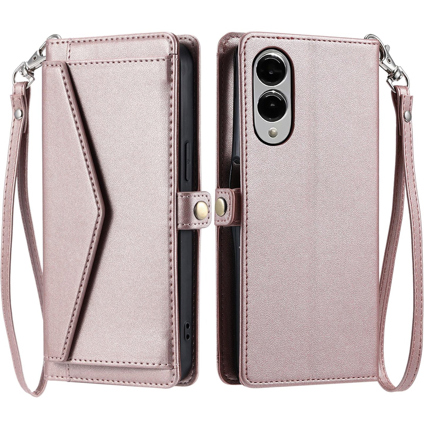 For Samsung Galaxy S25 Edge 5G Wallet Multi-card Slot Leather Phone Case with Lanyard(Rose Gold)