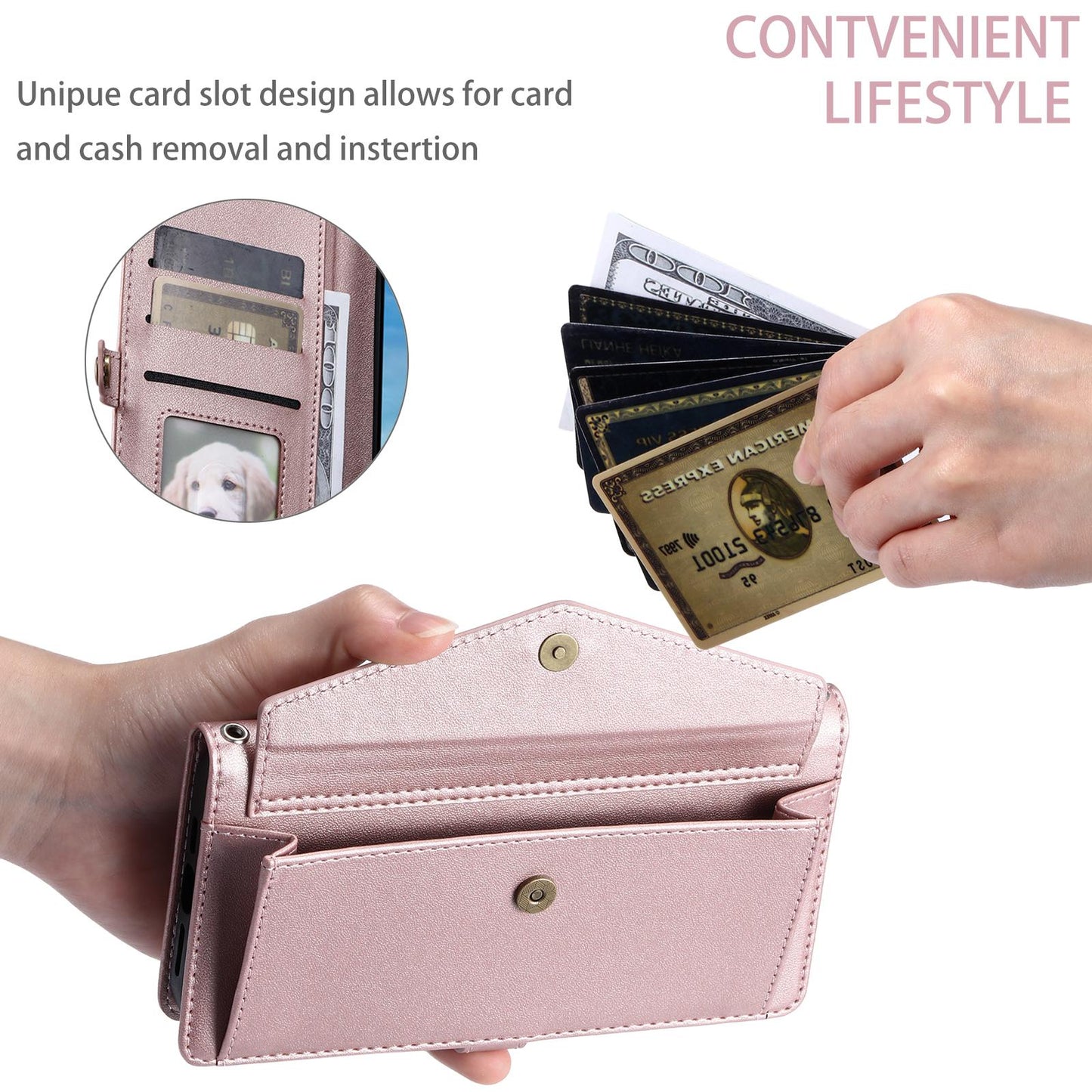 For Samsung Galaxy S25 Edge 5G Wallet Multi-card Slot Leather Phone Case with Lanyard(Rose Gold)