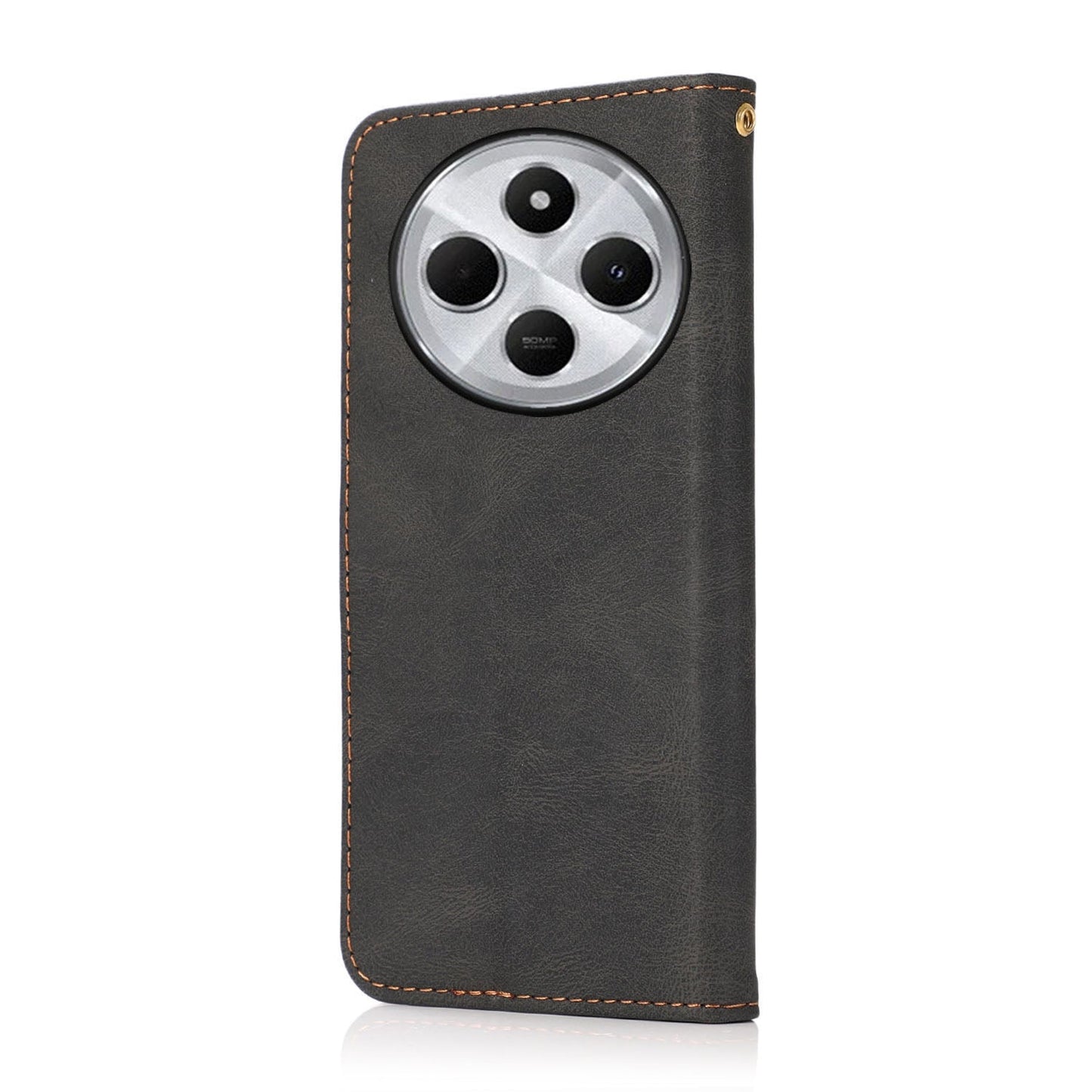 For Redmi 14C 4G Dual-color Stitching Leather Phone Case(Black Brown)