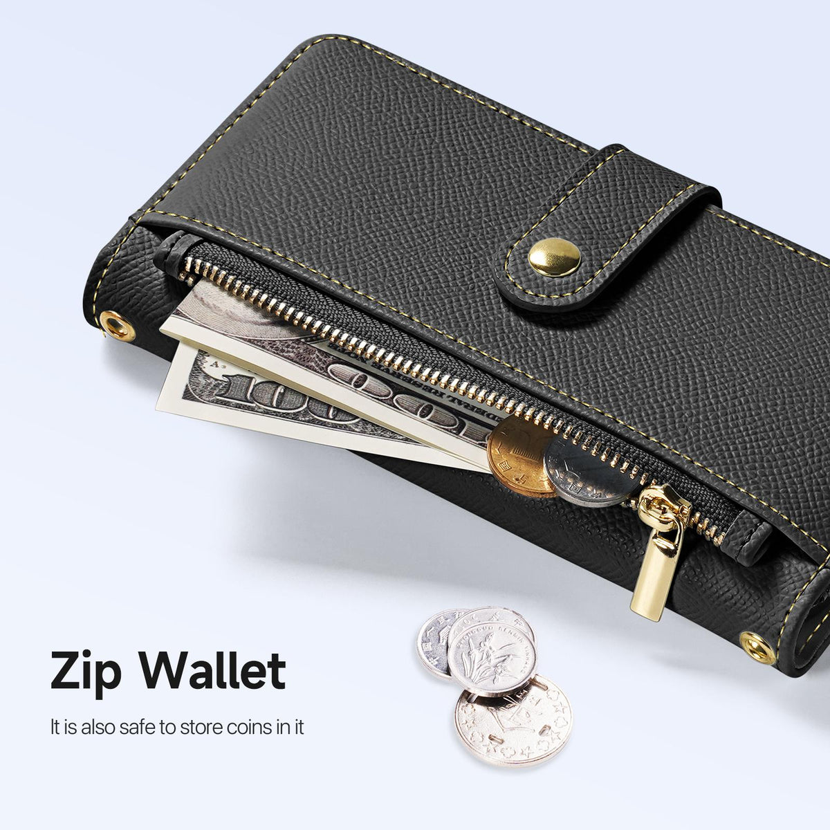 Compatible with iPhone 18 Pro Max DUX DUCIS Lawa Series 2 in 1 Wallet Zipper Detachable MagSafe Phone Case with Lanyard - Black