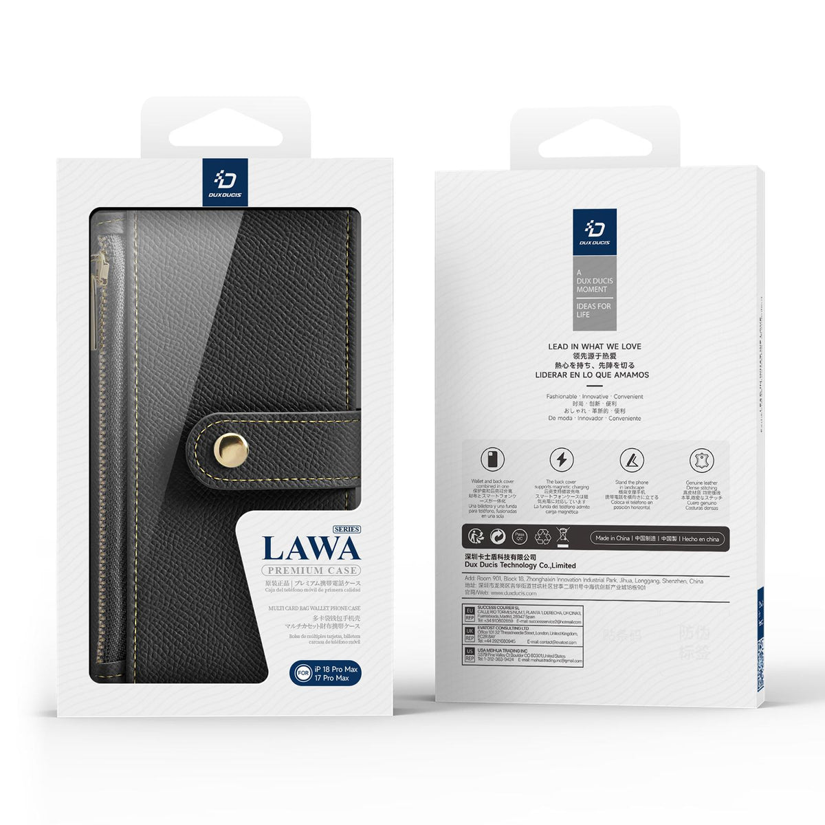 Compatible with iPhone 18 Pro Max DUX DUCIS Lawa Series 2 in 1 Wallet Zipper Detachable MagSafe Phone Case with Lanyard - Black