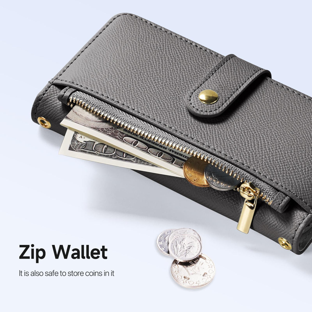 Compatible with iPhone 18 Pro Max DUX DUCIS Lawa Series 2 in 1 Wallet Zipper Detachable MagSafe Phone Case with Lanyard - Grey
